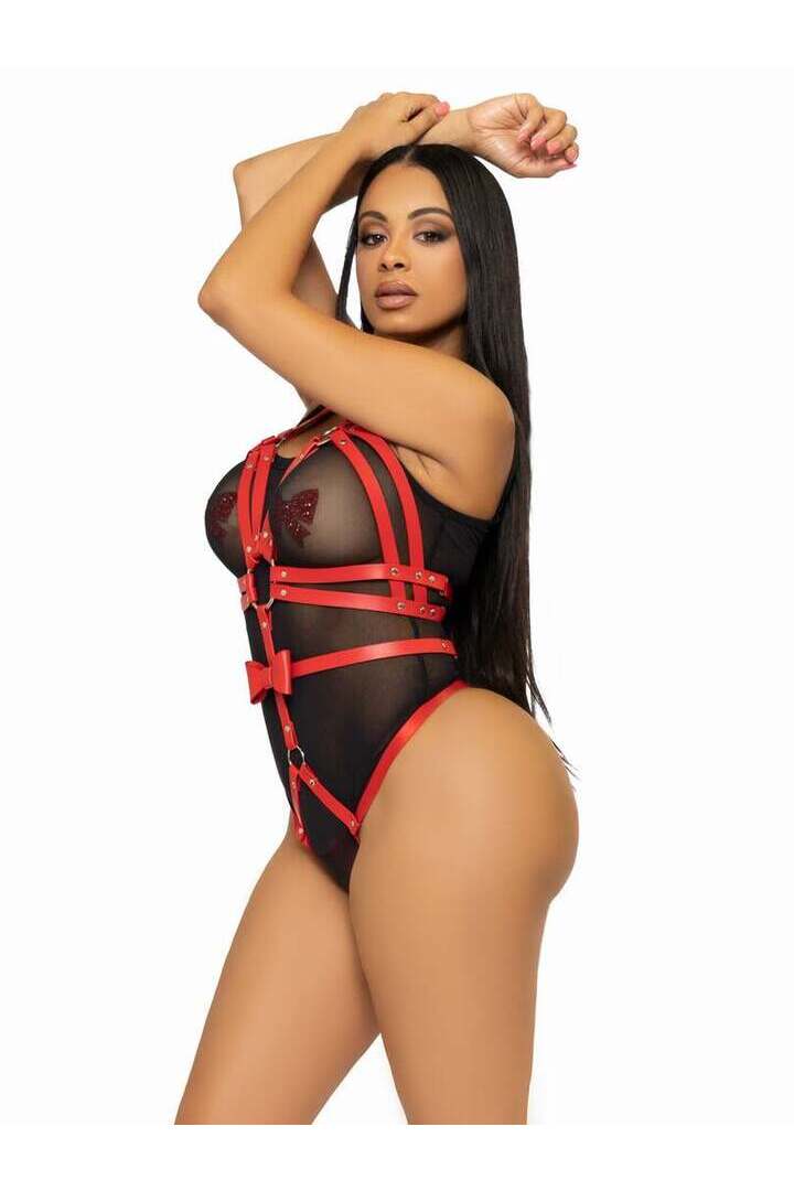 Leg Avenue Filthy Gorgeous Harness Teddy in Red 7