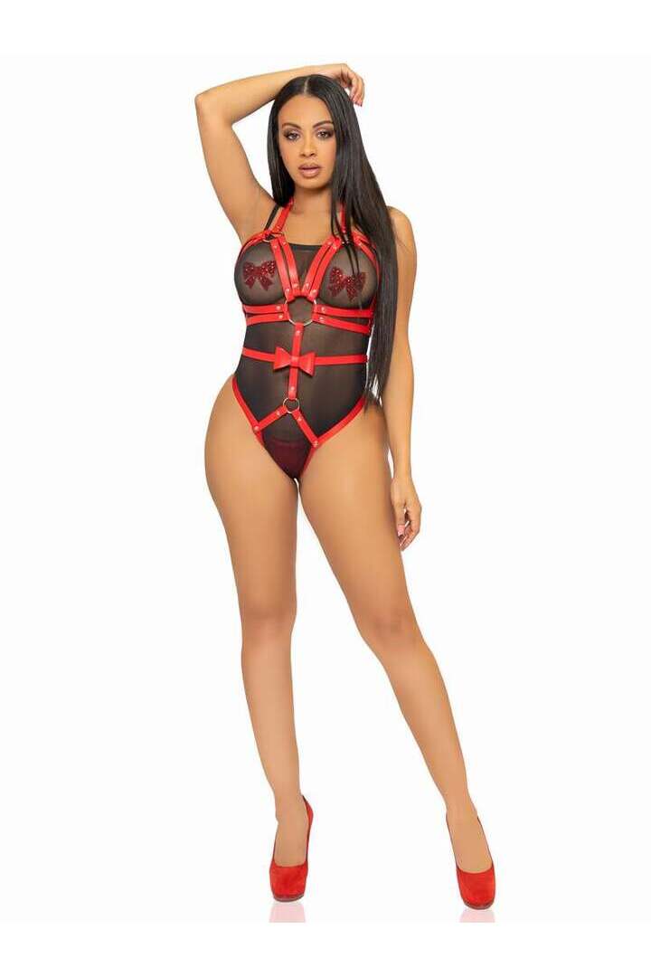 Leg Avenue Filthy Gorgeous Harness Teddy in Red 8