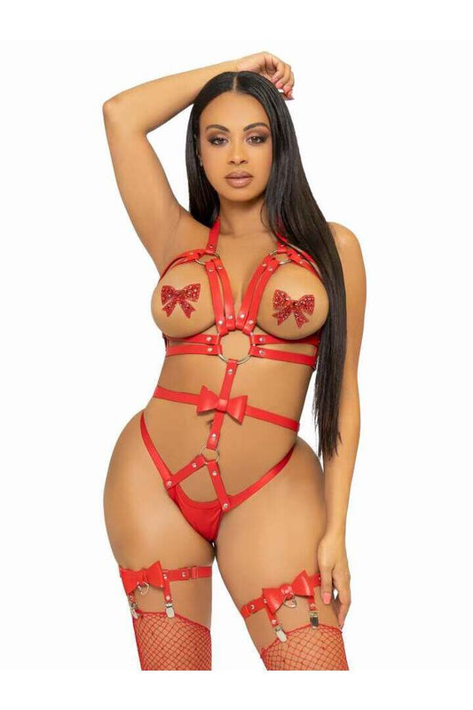 Leg Avenue Filthy Gorgeous Harness Teddy in Red