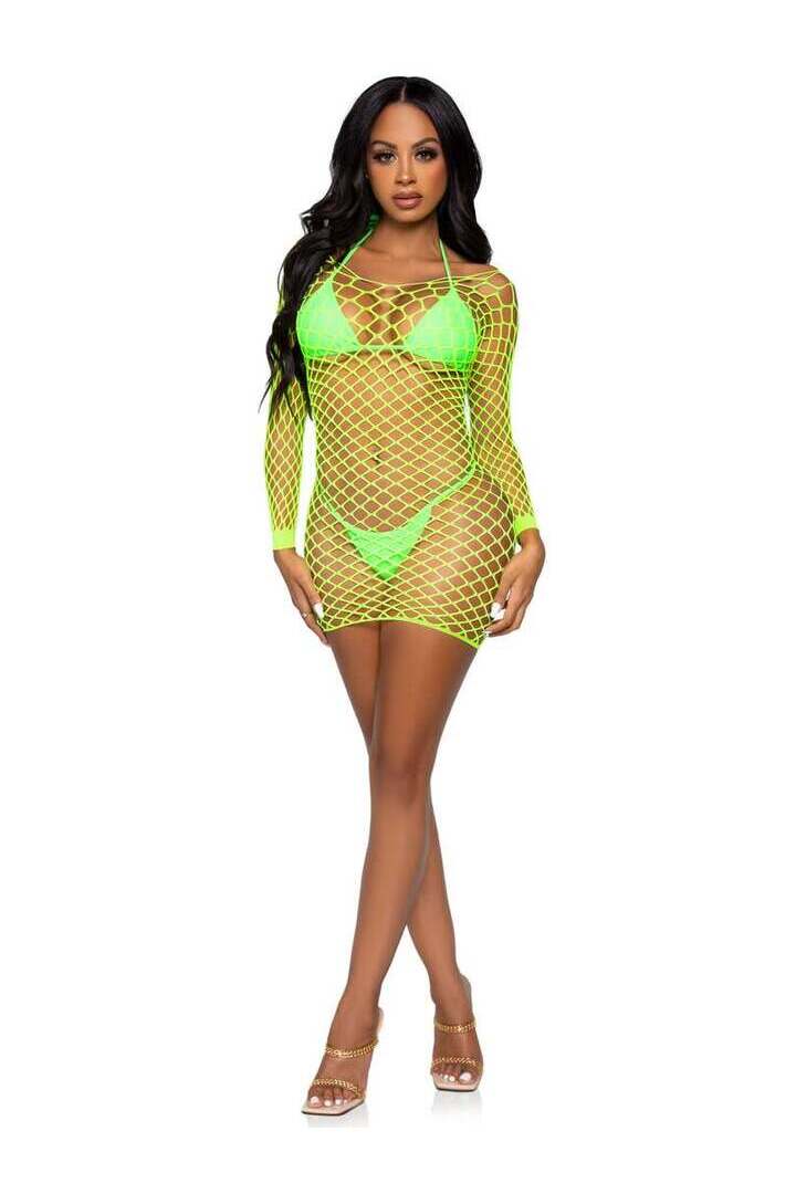 Leg Avenue Find Me In Paradise Net Mini Dress in One Size 8