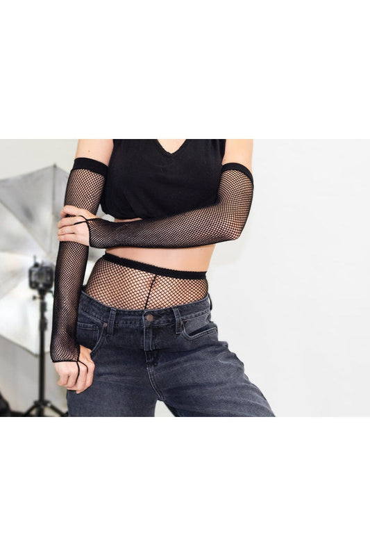 Leg Avenue Fishnet Arm Warmer Gloves With Finger Loop Black in One Size 1