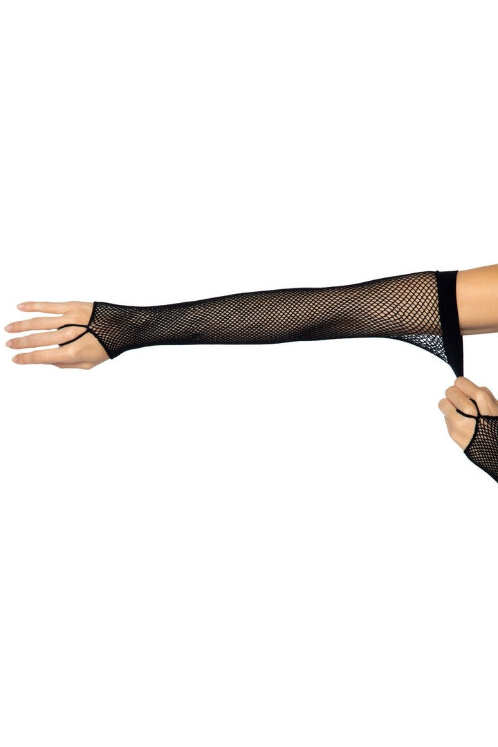 Leg Avenue Fishnet Arm Warmer Gloves With Finger Loop Black in One Size 3