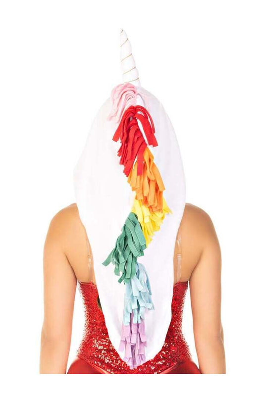 Leg Avenue Fleece Rainbow Unicorn Hood with Star Ties White in One Size 1