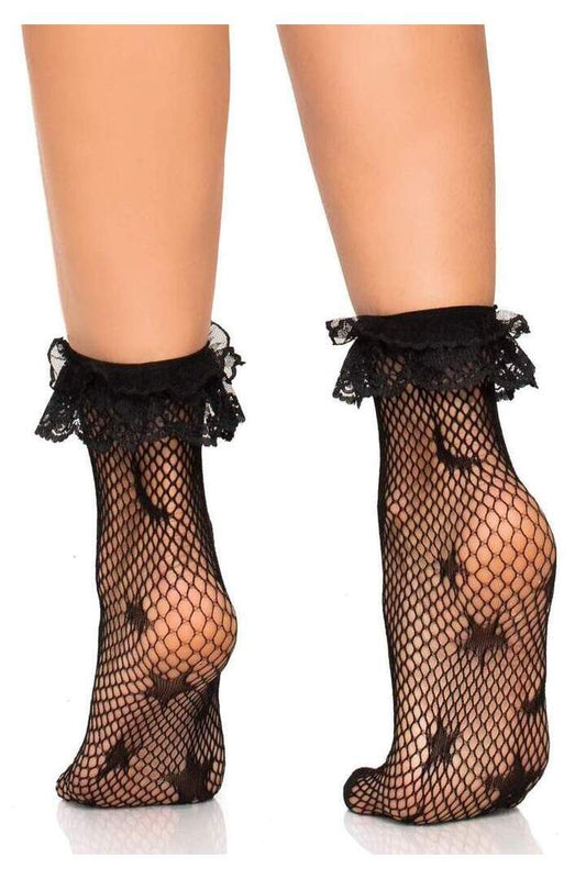 Leg Avenue Galaxy Net Ruffle Ankle Socks Black in One Size 1