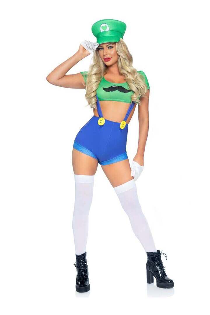 Leg Avenue Gamer Sidekick Sexy Costume With Hat in Green/Blue 2