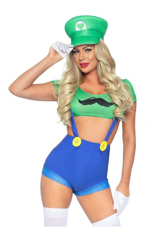 Leg Avenue Gamer Sidekick Sexy Costume With Hat in Green/Blue