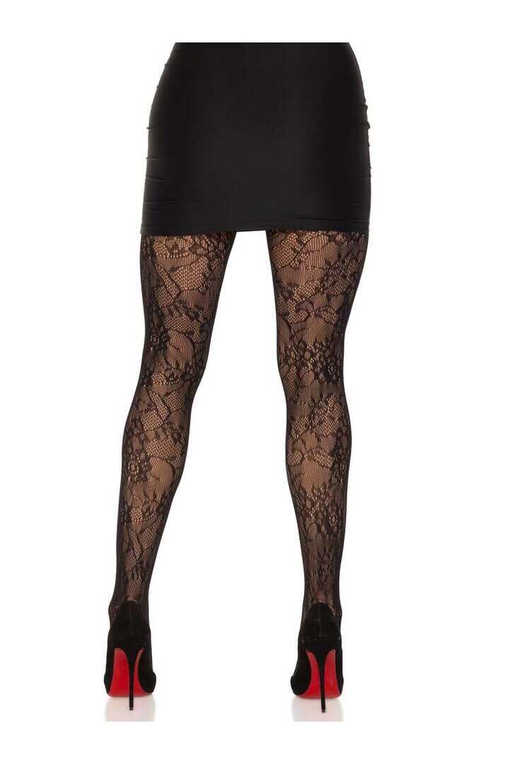 Leg Avenue Garden Rose Lace Tights Black in One Size 1