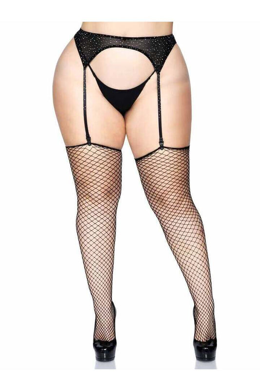 Leg Avenue Gem Plus Industrial Net Stockings Black in 1X