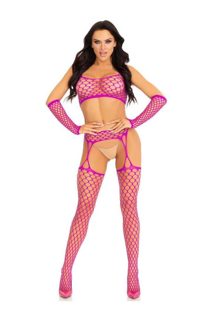 Leg Avenue Get Into It Crop Top and Garter Stockings Set in One Size 13