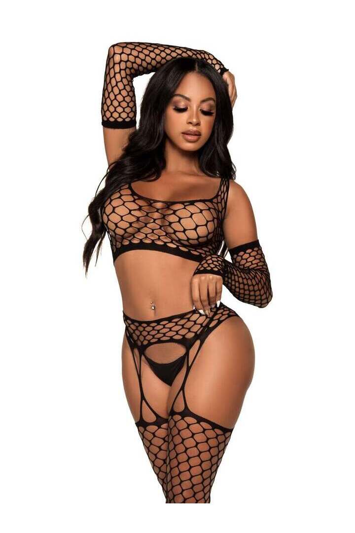 Leg Avenue Get Into It Crop Top and Garter Stockings Set in One Size 3
