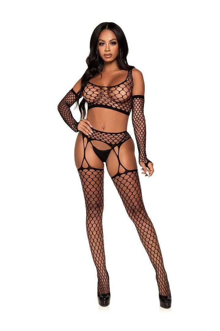 Leg Avenue Get Into It Crop Top and Garter Stockings Set in One Size 4