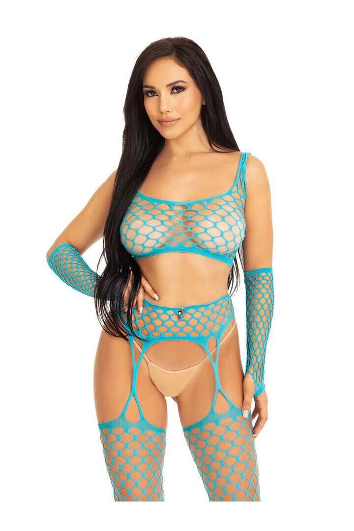 Leg Avenue Get Into It Crop Top and Garter Stockings Set in One Size 6