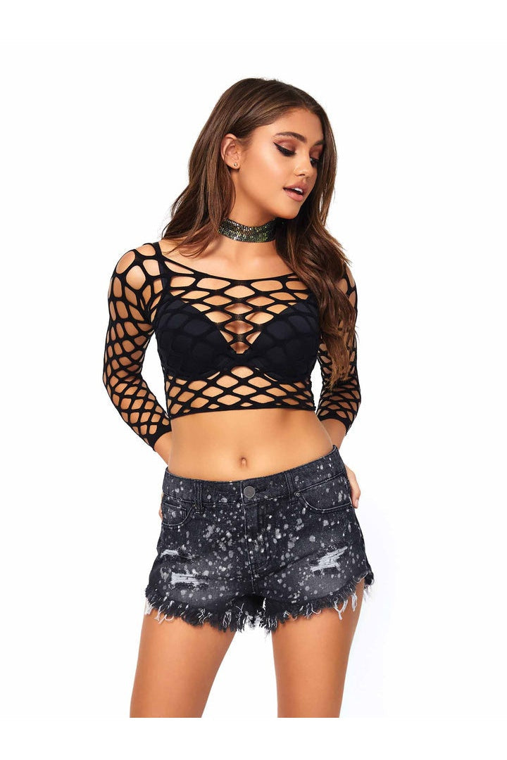 Leg Avenue Gimme More Net Crop Top Black in One Size 2