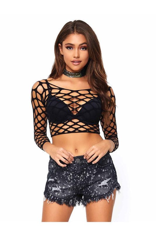 Leg Avenue Gimme More Net Crop Top Black in One Size