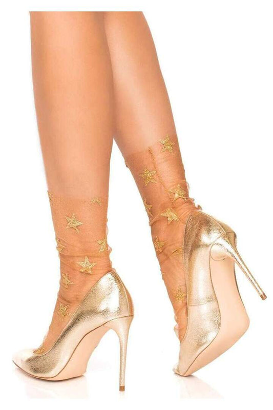 Leg Avenue Ginger Glitter Tulle Ankle Socks Nude in One Size 1