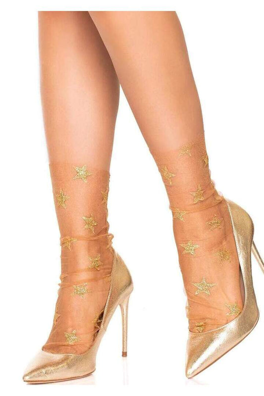 Leg Avenue Ginger Glitter Tulle Ankle Socks Nude in One Size