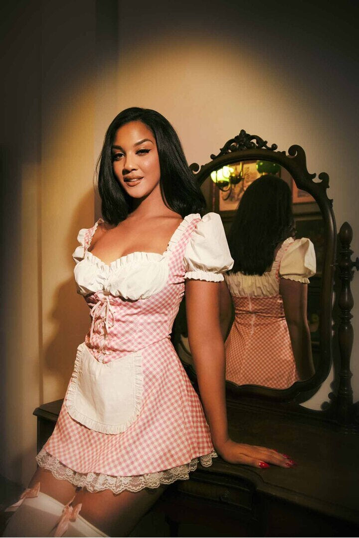 Leg Avenue Gingham Dress With Apron in Pink/White 2
