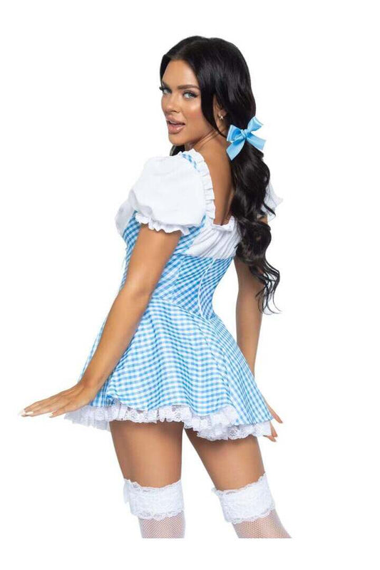 Leg Avenue Gingham Dress With Split Skirt in Blue/White 1