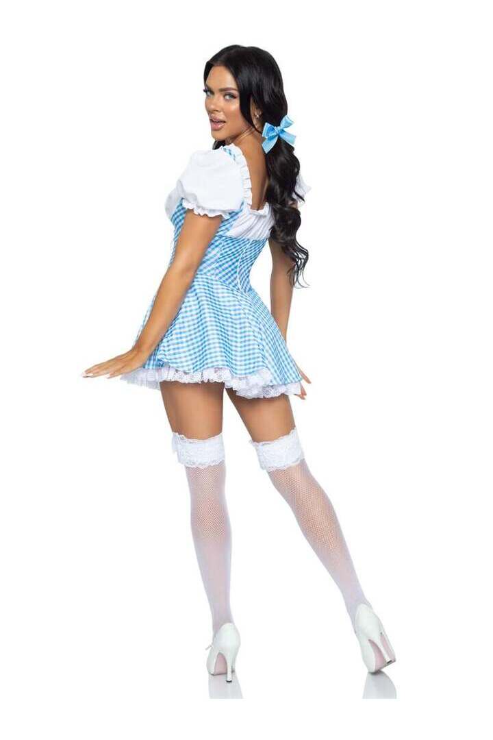 Leg Avenue Gingham Dress With Split Skirt in Blue/White 7