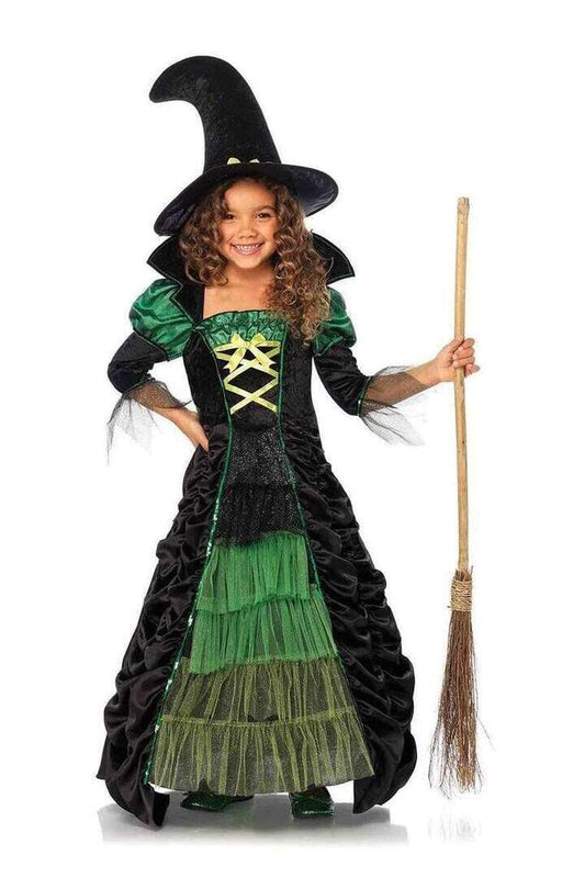 Leg Avenue Girl's Storybook Witch Costume in Black/Neon Green 1