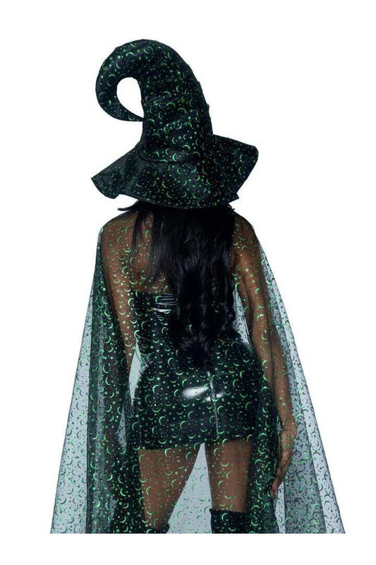 Leg Avenue Glitter Moon Cape and Witch Hat Costume Set Black/Green in One Size 1