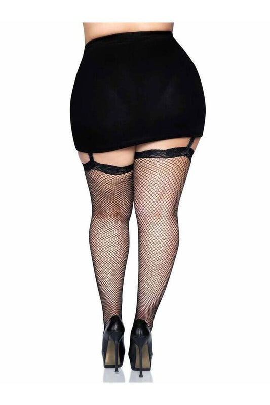 Leg Avenue Gwen Plus Fishnet Thigh High Stockings Black in Queen Size 1