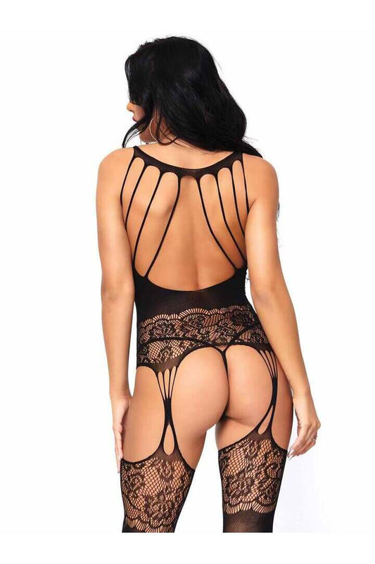 Leg Avenue Hard to Get Lace Bodystocking Black in One Size 1