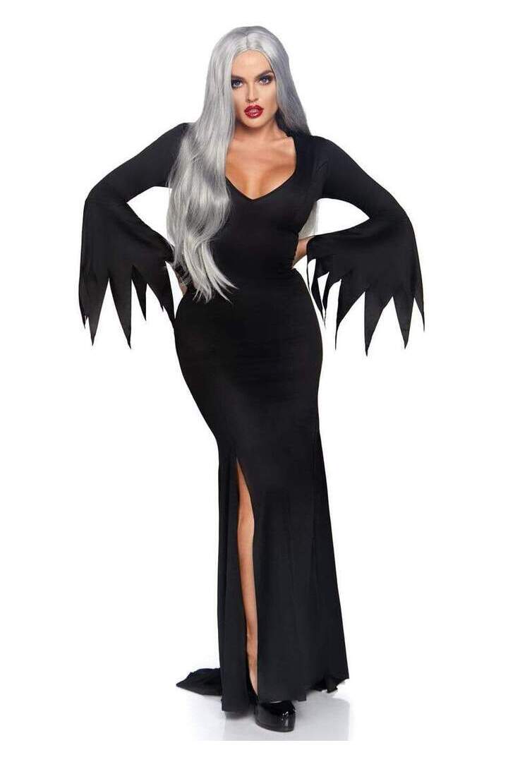 Leg Avenue High Slit Floor Length Bodycon Gothic Dress in Black 2
