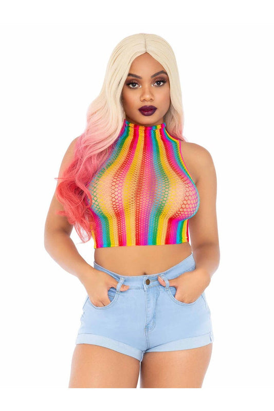 Leg Avenue High Voltage Rainbow Fishnet Crop Top Multicolor in One Size 5