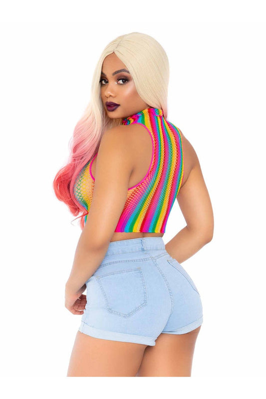 Leg Avenue High Voltage Rainbow Fishnet Crop Top Multicolor in One Size