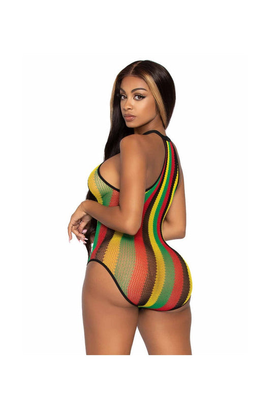 Leg Avenue Higher Love Fishnet Bodysuit Rasta in One Size 1