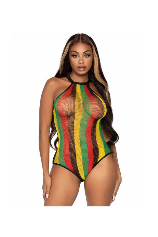 Leg Avenue Higher Love Fishnet Bodysuit Rasta in One Size