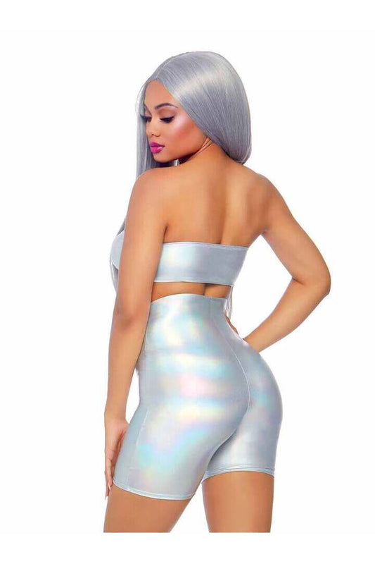 Leg Avenue Holographic Bandeau and Shorts Set in Holographic 1
