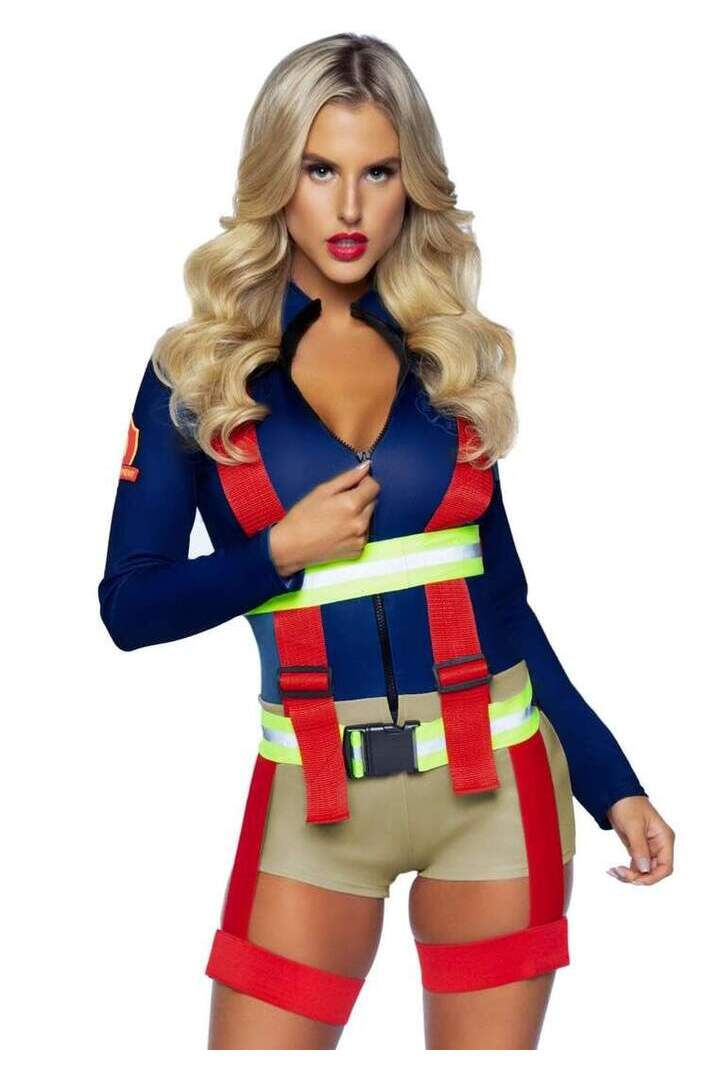 Leg Avenue Hot Zone Honey Firefighter Costume in Blue 4
