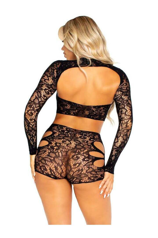 Leg Avenue In the Groove Lace Bodysuit Black in One Size 1