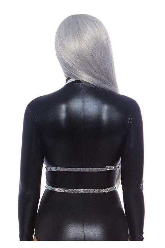 Leg Avenue Iridescent Studded Body Harness Holographic in One Size 1