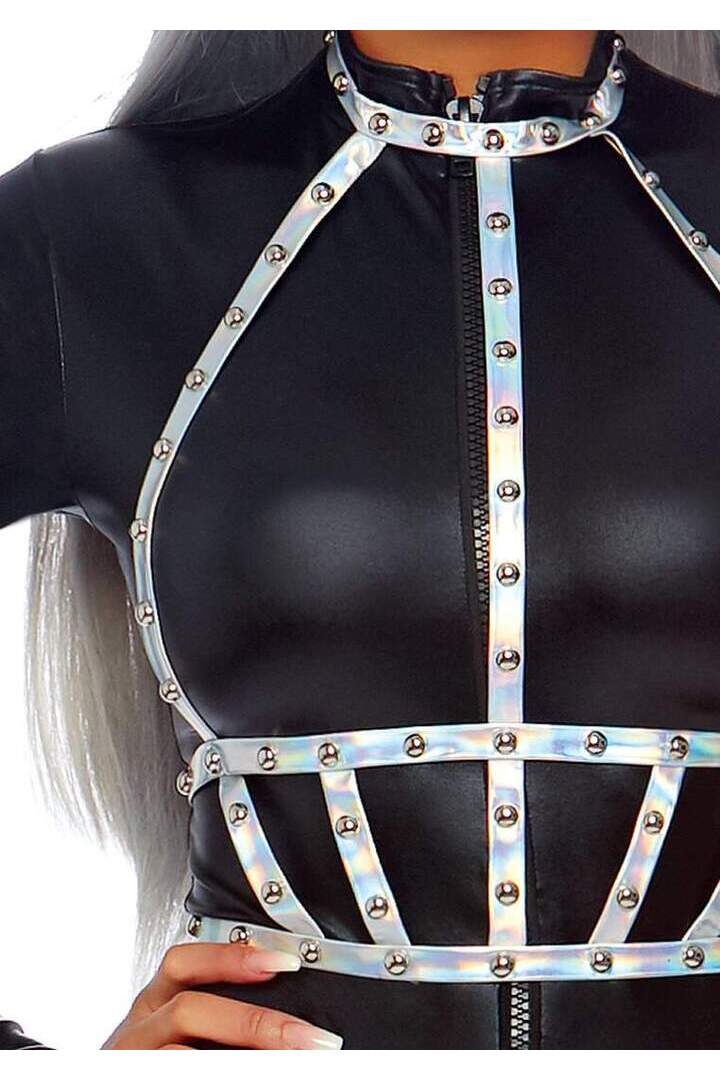 Leg Avenue Iridescent Studded Body Harness Holographic in One Size 2