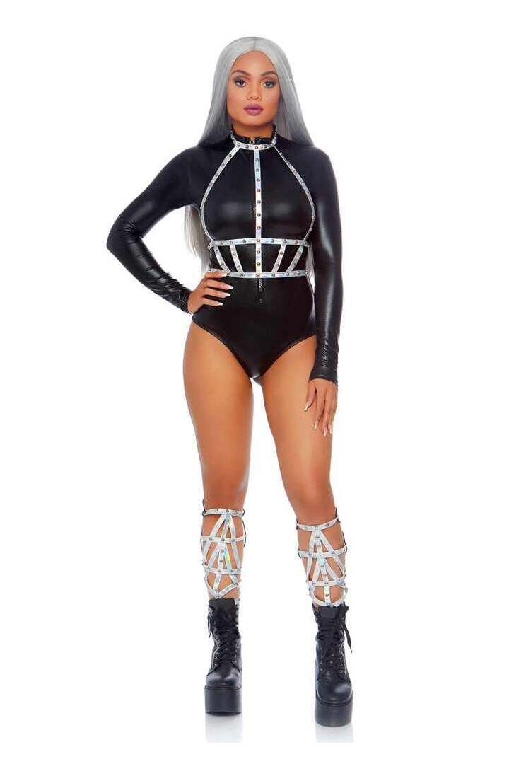Leg Avenue Iridescent Studded Body Harness Holographic in One Size 3