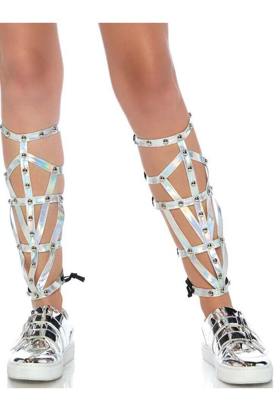 Leg Avenue Iridescent Studded Shin Guards Silver in One Size