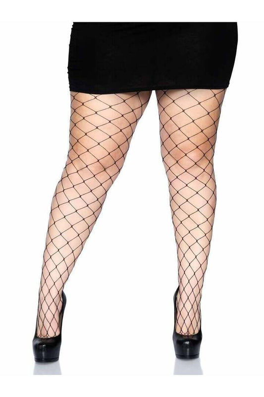 Leg Avenue Isla Plus Fence Net Tights Black in Queen Size 1