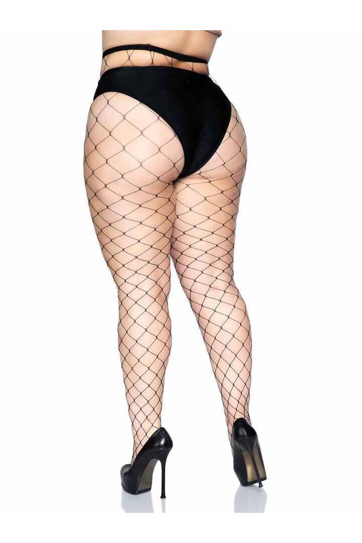 Leg Avenue Isla Plus Fence Net Tights Black in Queen Size 4