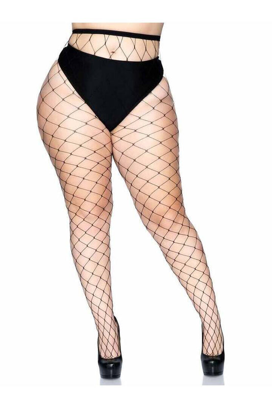 Leg Avenue Isla Plus Fence Net Tights Black in Queen Size