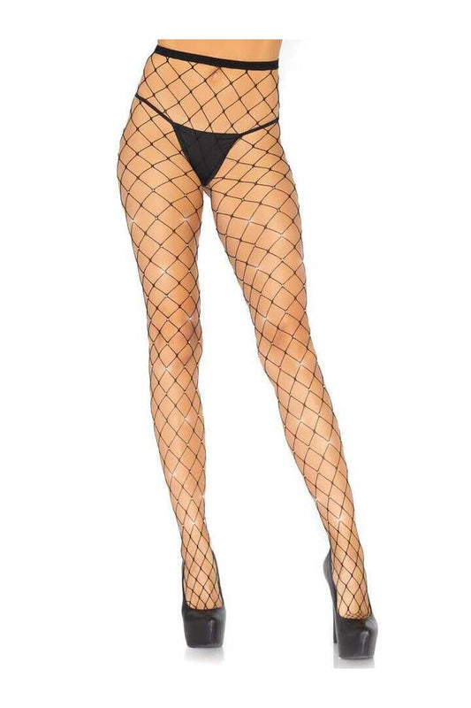 Leg Avenue Jenelle Rhinestone Fence Net Tights Black in One Size