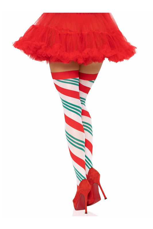 Leg Avenue Jolly Holiday Striped Thigh Highs Green/Red in One Size