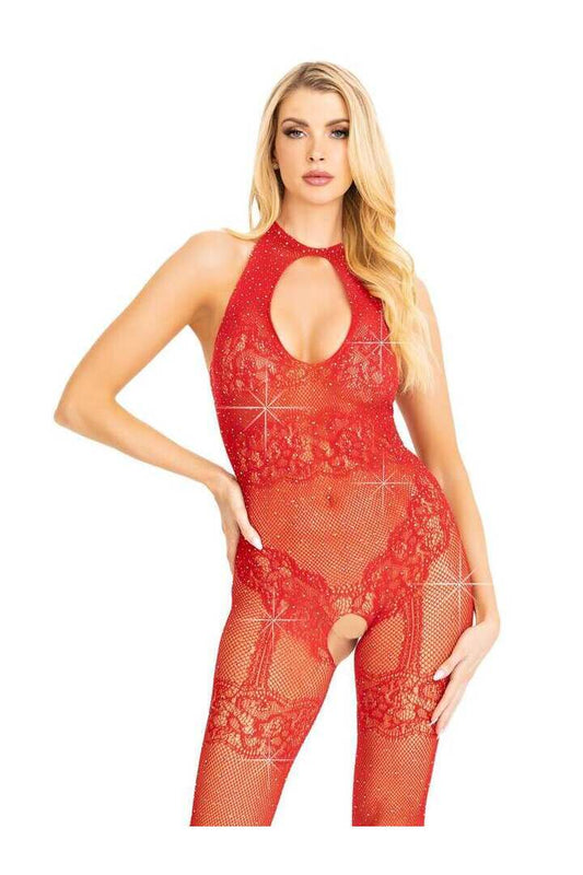 Leg Avenue Just Between Us Rhinestone Lace Bodystocking in One Size