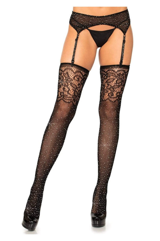 Leg Avenue Katarina Rhinestone Fishnet Stockings Black in One Size 3