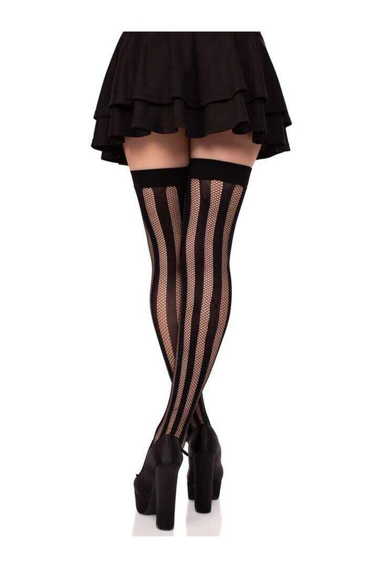 Leg Avenue Krya Striped Thigh Highs Black in One Size 1