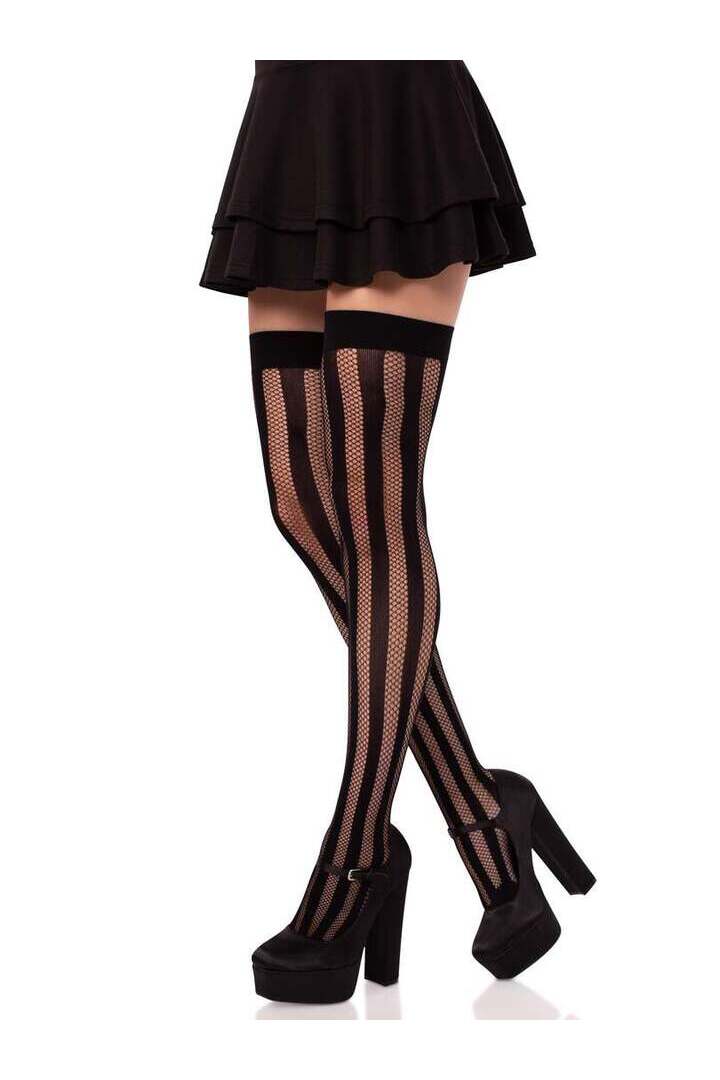 Leg Avenue Krya Striped Thigh Highs Black in One Size 2