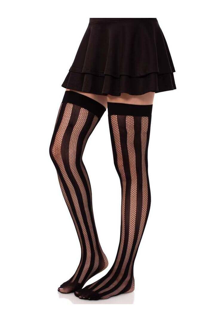 Leg Avenue Krya Striped Thigh Highs Black in One Size 3