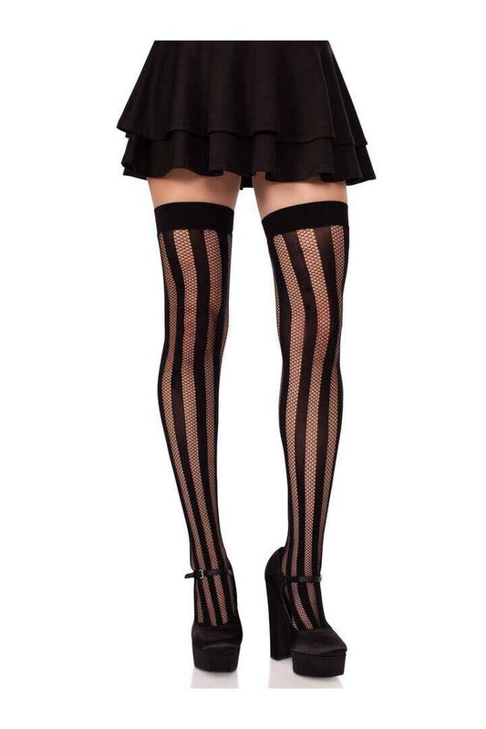 Leg Avenue Krya Striped Thigh Highs Black in One Size